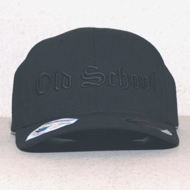 Old School Biker Baseball Hats Black on Black Front