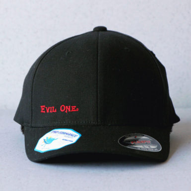 Black Biker Baseball Hats with Offset Red Letters