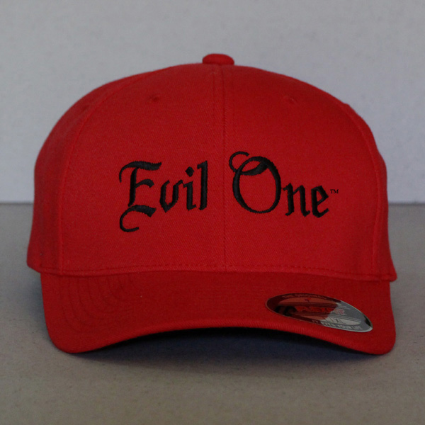 Red Biker Baseball Hat with Old English Letters