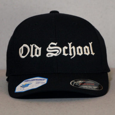 Old School Biker Hat Black with White Letters