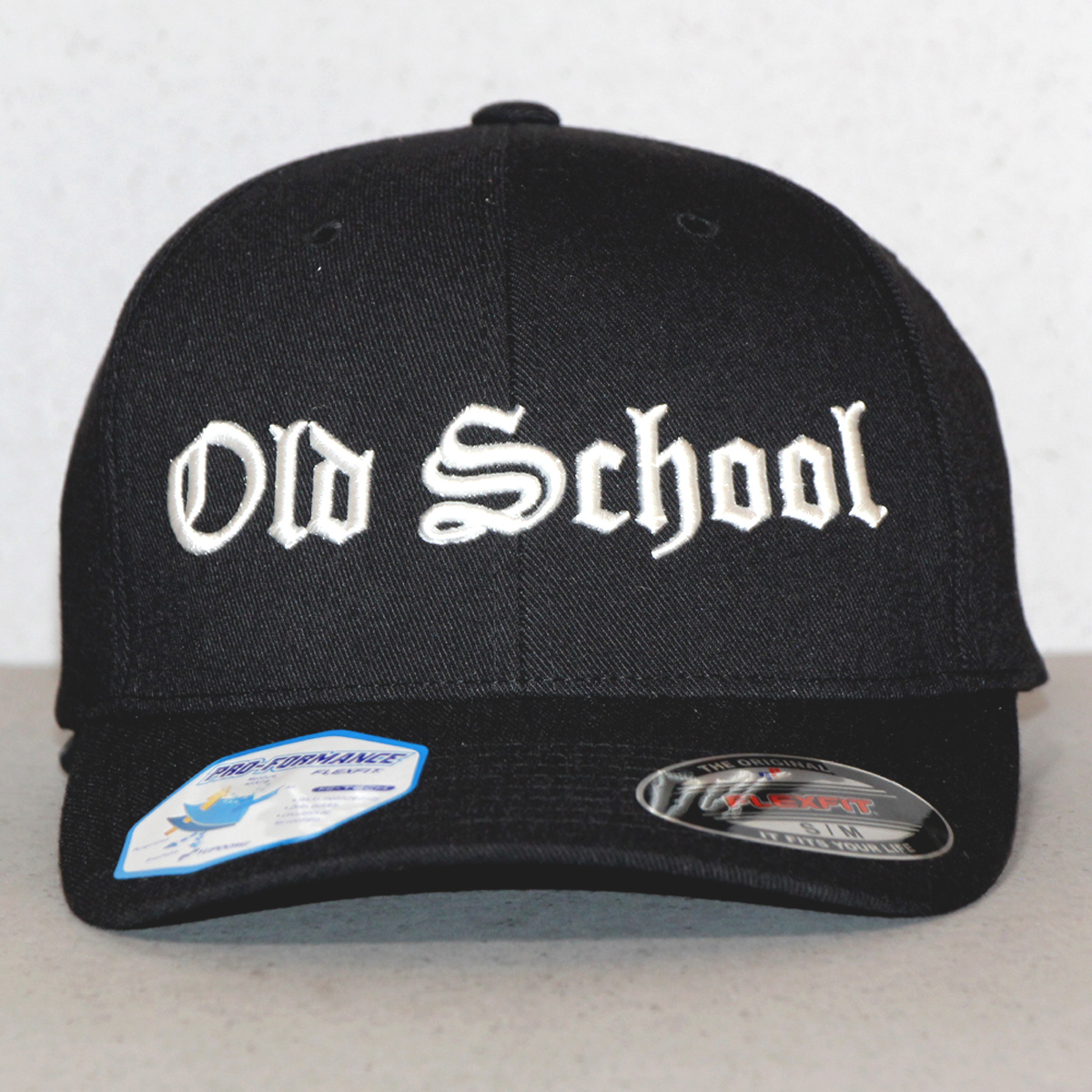 Old School Biker Baseball Hat - Black & White Front
