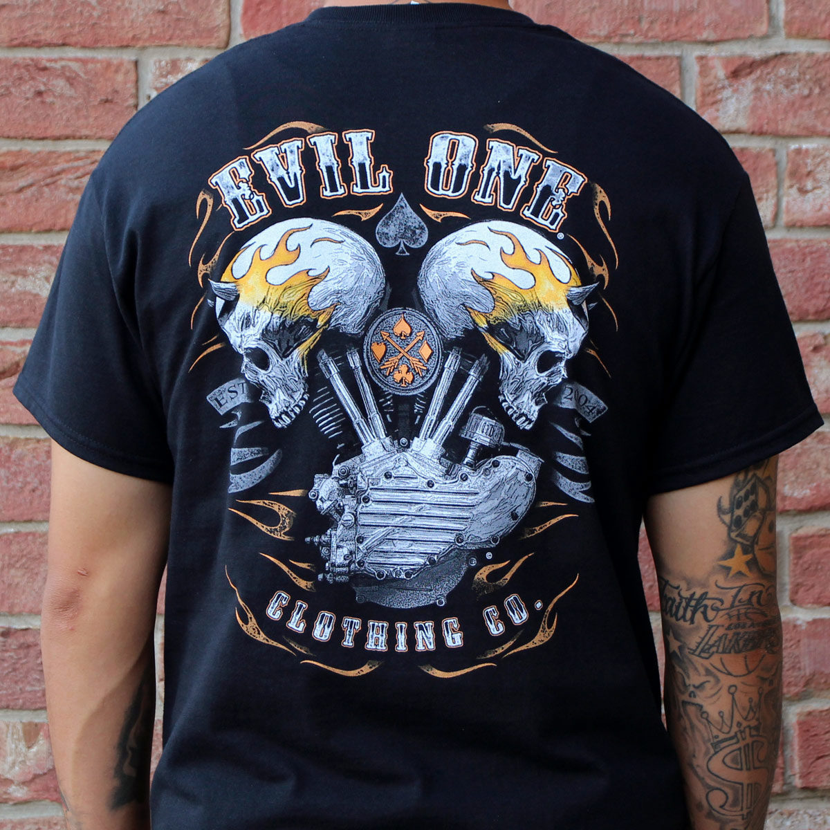 Demon Head Flaming Skulls Biker T-Shirts - Back