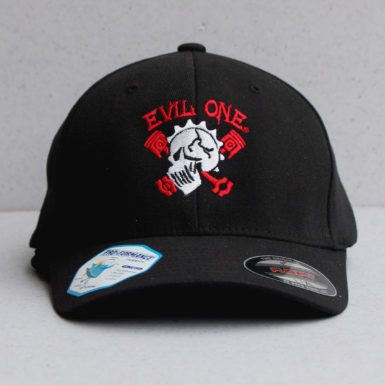 Evil One® Black Biker Baseball Hat with Skull & Pistons