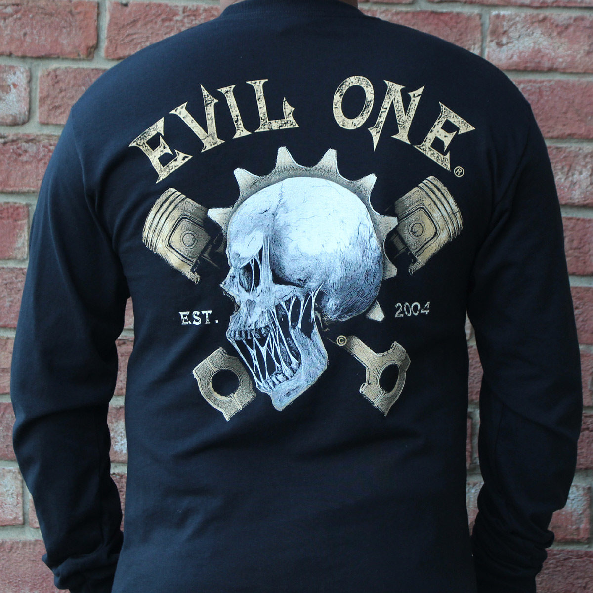 Gearhead Skull & Pistons Long Sleeve Biker Shirt