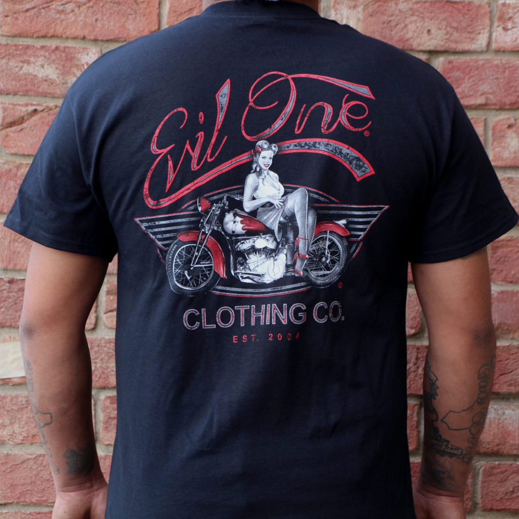 WWII PinUp Girl on a Vintage Motorcycle Tee Evil One®