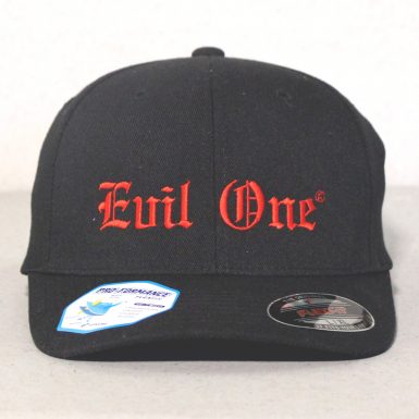 Biker Hat Black with Old English Red Letters Front